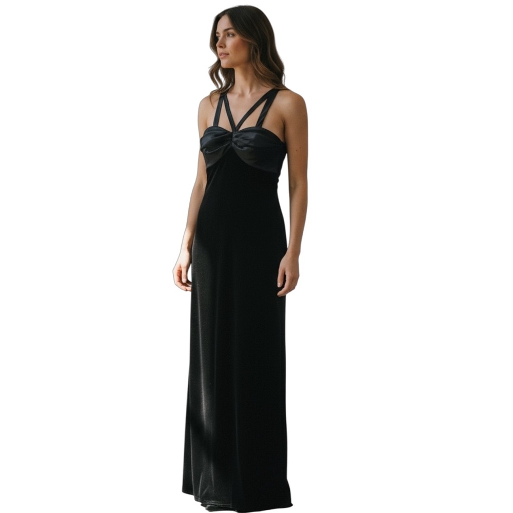JS Boutique Women Evening Gown Long Black Maxi Dress Size US 4 Velvet Formal Y2K